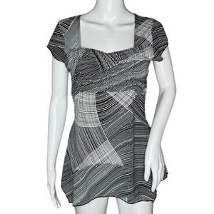 Fave Shirt Womens Small Black White Geometric Rhinestones Vintage 2000s Y2K